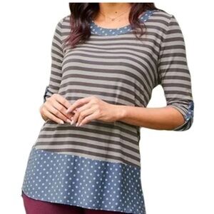 Matilda Jane Let's Get Lost Blouse Striped & Polka Dot Scoop Neck Women's M